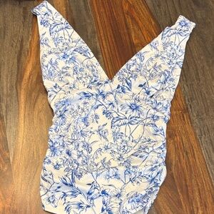 Floral Blue and White Women's Top